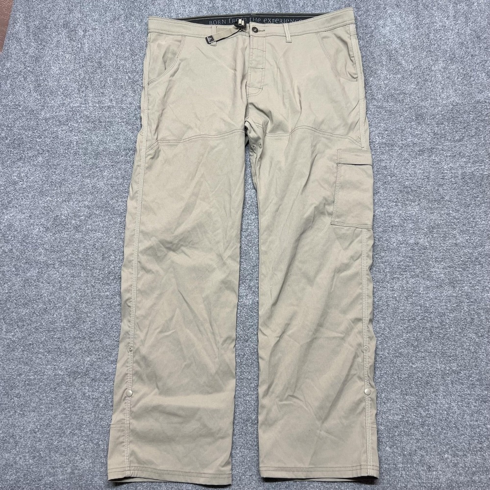 PrAna Pants Mens 40x32 Beige Nylon Hiking Adjustable Waist Stretch Pockets